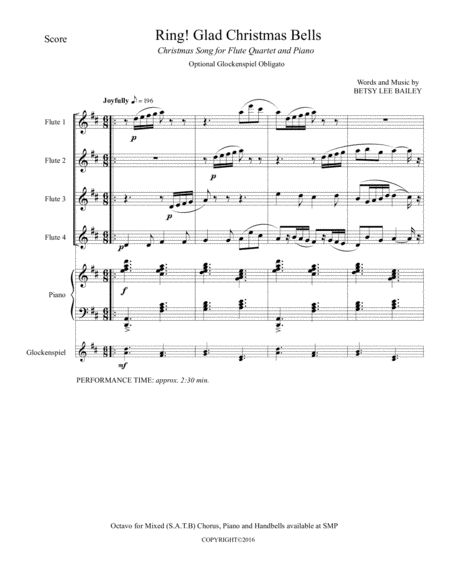 Ring Glad Christmas Bells For Flute Quartet And Piano With Optional Glockenspiels Obligato Page 2