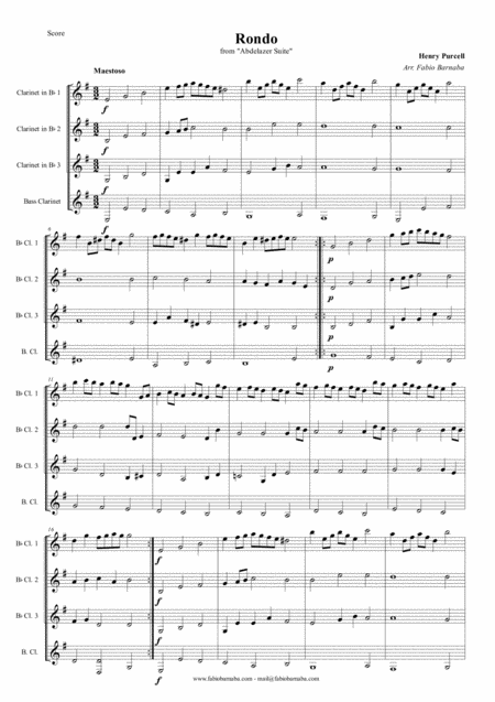 Rondo From Purcells Abdelazer Suite For Clarinet Quartet Or Clarinet Choir Page 2