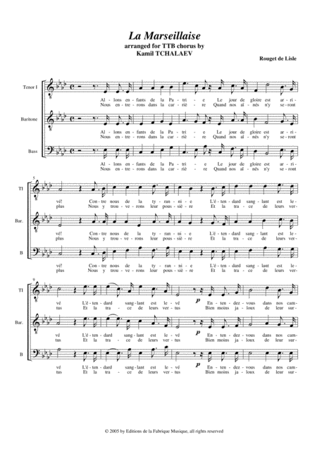 Rouget De Lisle La Marseillaise Arranged For Tbb Male Chorus Page 2