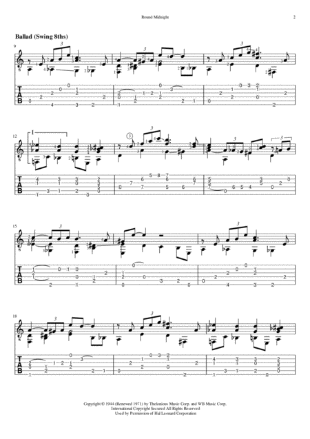 Round Midnight Standard Notation And Tab Page 2