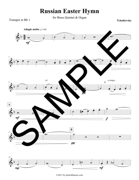 Russian Easter Hymn For Brass Quintet Organ Page 2