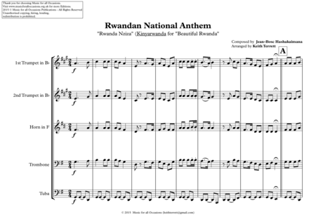 Rwandan National Anthem Rwanda Nziza Kinyarwanda For Beautiful Rwanda For Brass Quintet Page 2