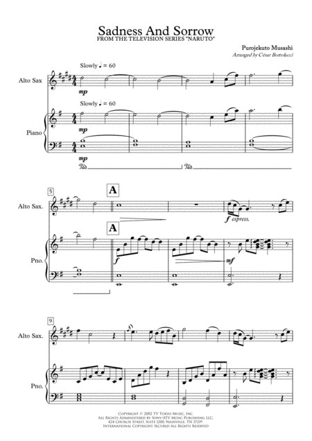 Sadness And Sorrow Naruto For Alto Saxophone Solo And Piano Page 2