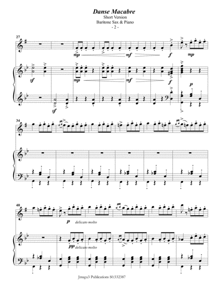 Saint Sans Danse Macabre For Baritone Sax Piano Short Version Page 2