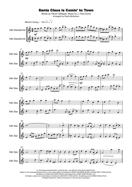 Santa Claus Is Comin To Town Duet For Two Alto Saxophones Page 2