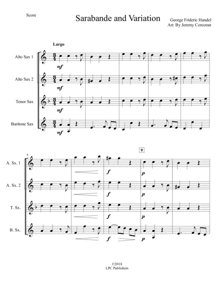 Sarabande And Variations For Saxophone Quartet Satb Or Aatb Page 2