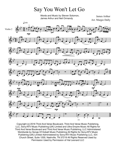 Say You Wont Let Go For String Quartet Page 2