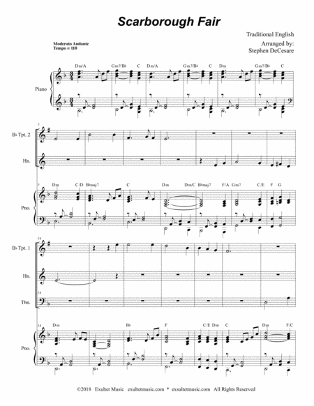 Scarborough Fair For Brass Quartet Piano Page 2