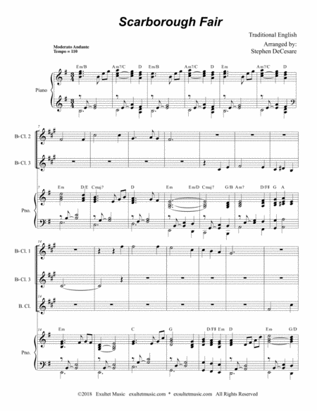 Scarborough Fair For Clarinet Choir Piano Page 2