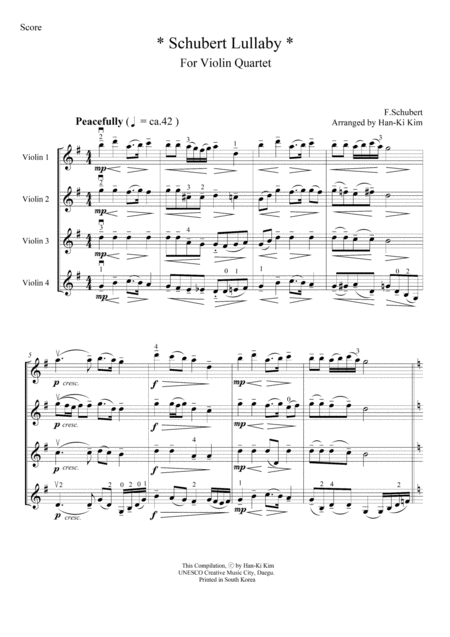 Schubert Lullaby For Violin Quartet Page 2