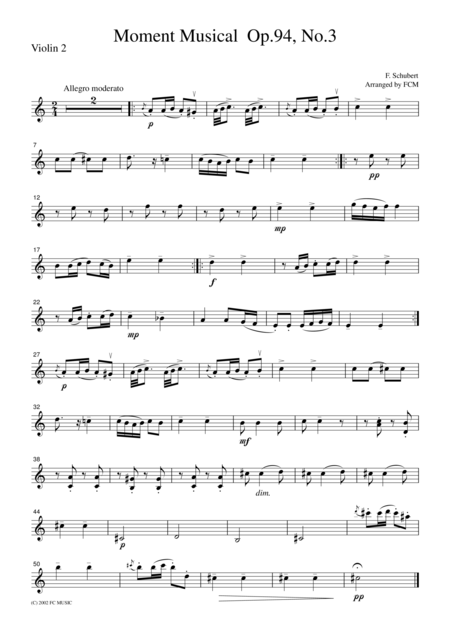 Schubert Moment Musical Op 94 No 3 For String Quartet Cs002 Page 2