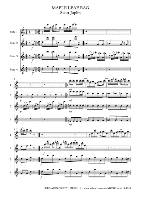 Scott Joplin Maple Leaf Rag Arranged For 4 Flutes Page 2