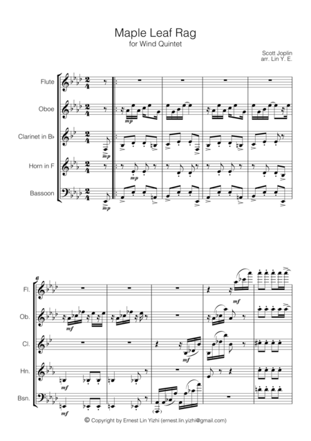 Scott Joplin Maple Leaf Rag For Wind Quintet Page 2