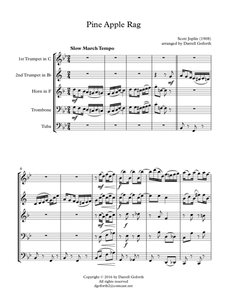 Scott Joplin Pine Apple Rag For Brass Quintet Page 2