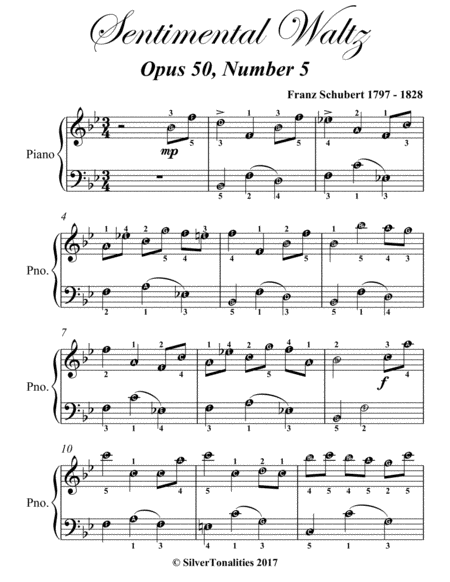 Sentimental Waltz Opus 50 Number 5 Easy Piano Sheet Page 2