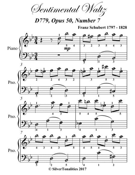 Sentimental Waltz Opus 50 Number 7 Easy Piano Sheet Music Page 2