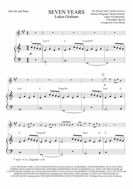 Seven Years By Lukas Graham For Alto Sax And Piano Easy Page 2
