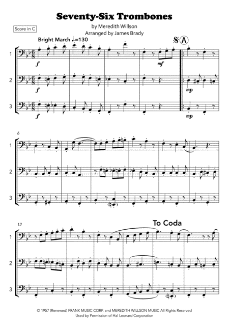 Seventy Six Trombones Easy Trombone Trio Bass Clef Page 2