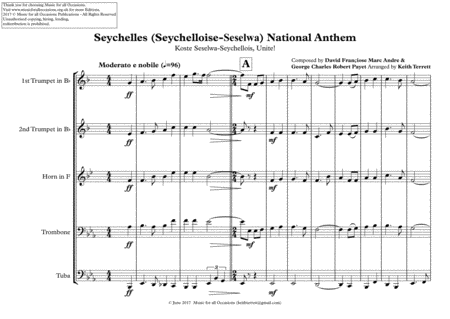 Seychelles Seychelloise Seselwa National Anthem For Brass Quintet Page 2