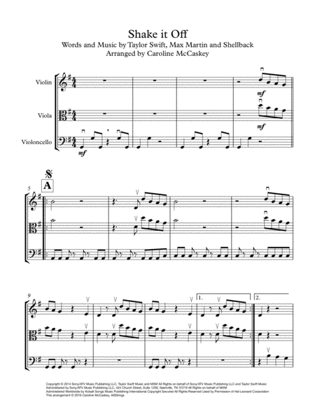 Shake It Off String Trio Violin Viola And Cello Page 2