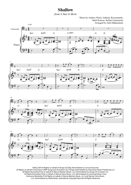 Shallow From A Star Is Born Cello Piano Page 2