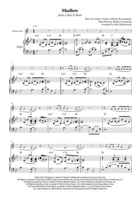 Shallow From A Star Is Born Clarinet Piano Page 2