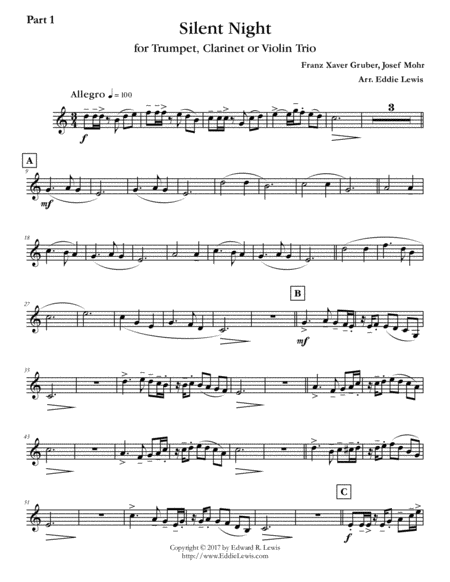 Silent Night For Trumpet Clarinet Or Violin Trio By Eddie Lewis Page 2