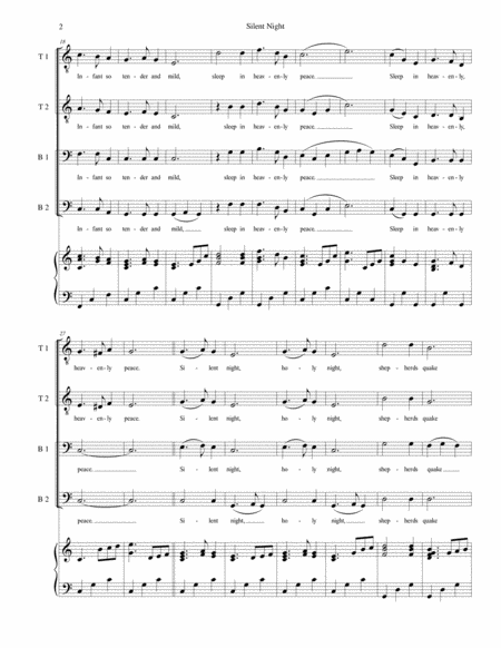 Silent Night For Ttbb Choir With Piano Accompaniment Page 2