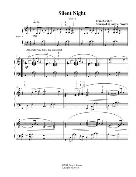 Silent Night Intermediate Level Piano Solo Page 2