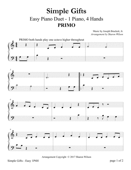 Simple Gifts Easy Piano Duet 1 Piano 4 Hands Page 2