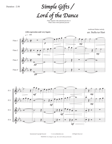 Simple Gifts Lord Of The Dance Flute Quartet Or Choir Flute 1 2 3 4 And Piccolo Page 2