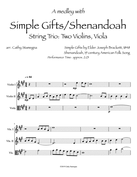 Simple Gifts Shenandoah For String Trio Two Violins Viola Score Set Of Parts Page 2