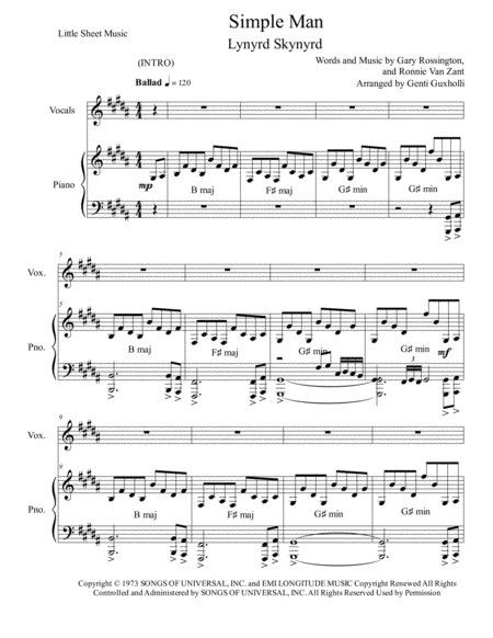 Simple Man Piano Vocal Page 2