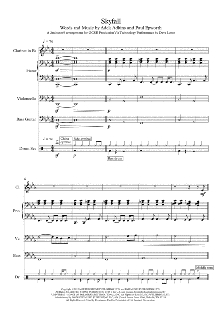 Skyfall 2minutes5 Arrangement For Gcse Music Production Via Technology Performance Page 2