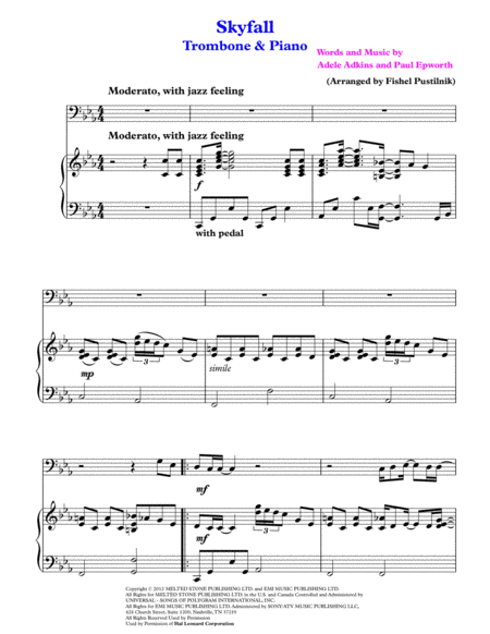 Skyfall For Trombone And Piano Jazz Pop Version Page 2