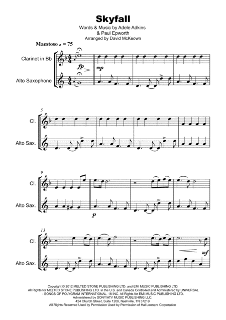 Skyfall James Bond Theme For Clarinet And Alto Saxophone Duet Page 2