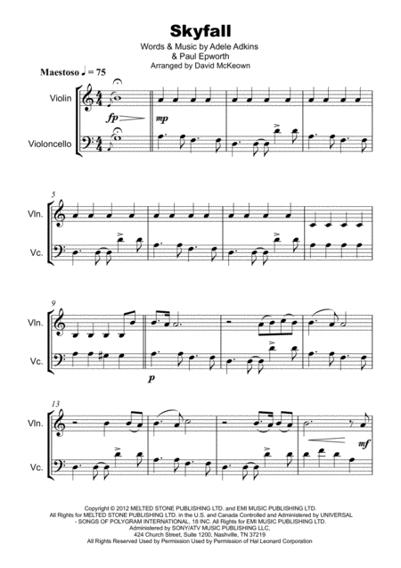 Skyfall James Bond Theme For Violin And Cello Duet Page 2