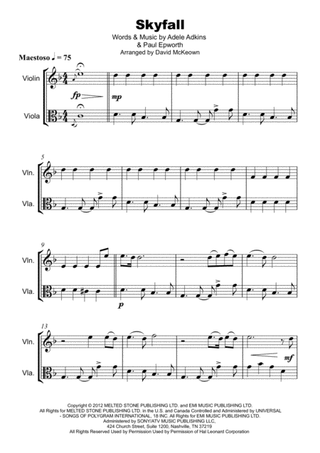 Skyfall James Bond Theme For Violin And Viola Duet Page 2