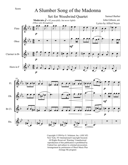 Slumber Song Of The Madonna Samuel Barber Wind Quartet Page 2