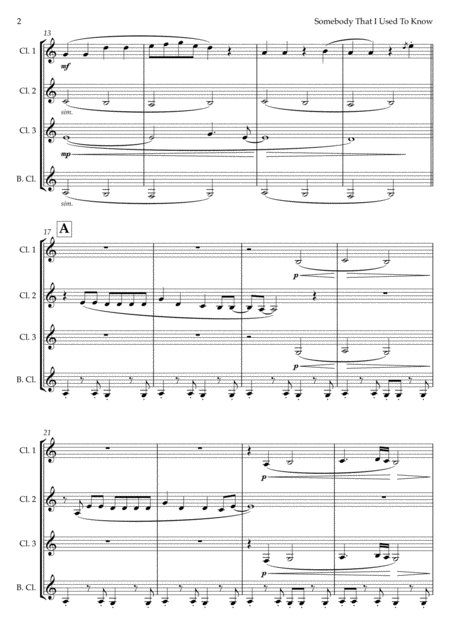Somebody That I Used To Know Clarinet Quartet Easy Version Page 2