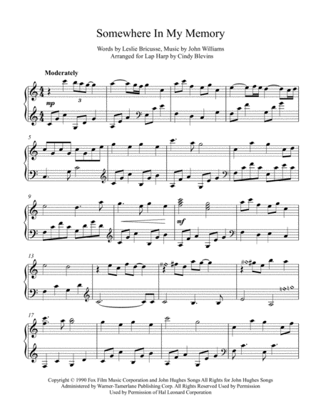 Somewhere In My Memory Arranged For Lap Harp Page 2