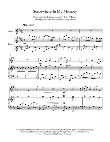 Somewhere In My Memory Arranged For Piano And Violin Page 2