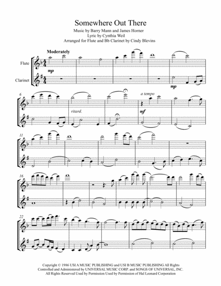 Somewhere Out There Arranged For Flute And Bb Clarinet Page 2