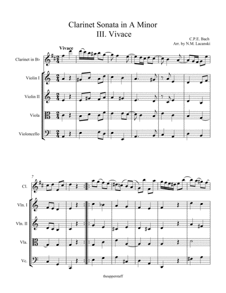 Sonata In A Minor For Clarinet And String Quartet Iii Vivace Page 2