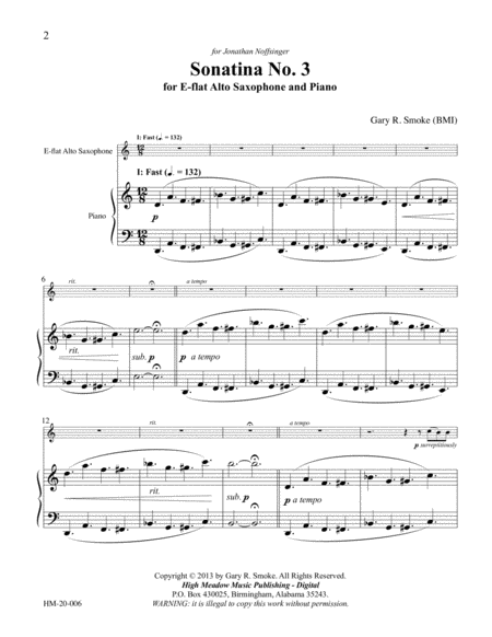 Sonatina No 3 For Alto Saxophone And Piano Page 2