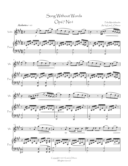 Song Without Words Op67 No1 For Violin And Piano Page 2