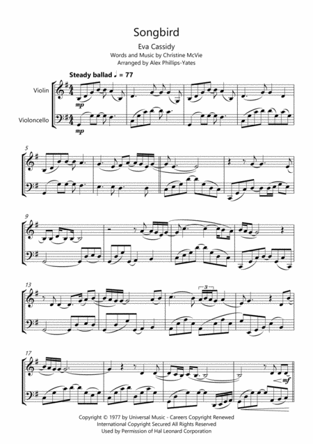 Songbird By Eva Cassidy String Duo Violin And Cello Page 2