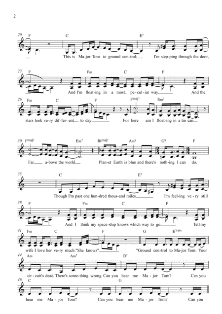 Space Oddity Leadsheet For Singalongs Page 2