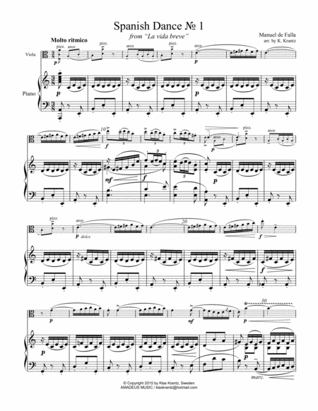 Spanish Dance No 1 From La Vida Breve For Viola And Piano Page 2