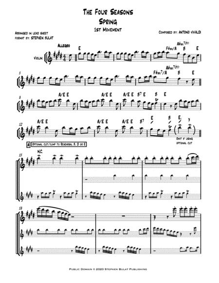 Spring 1st Movement From The Four Seasons Vivaldi Lead Sheet In Original Key Of E Page 2